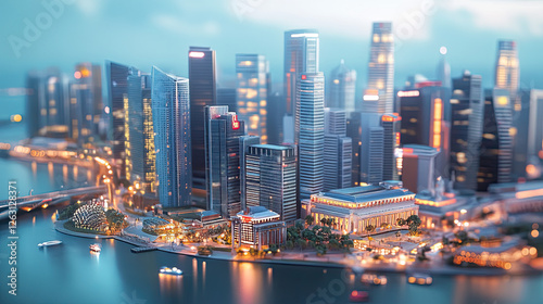 Stunning Aerial View of Cityscape with Bright Lights at Dusk