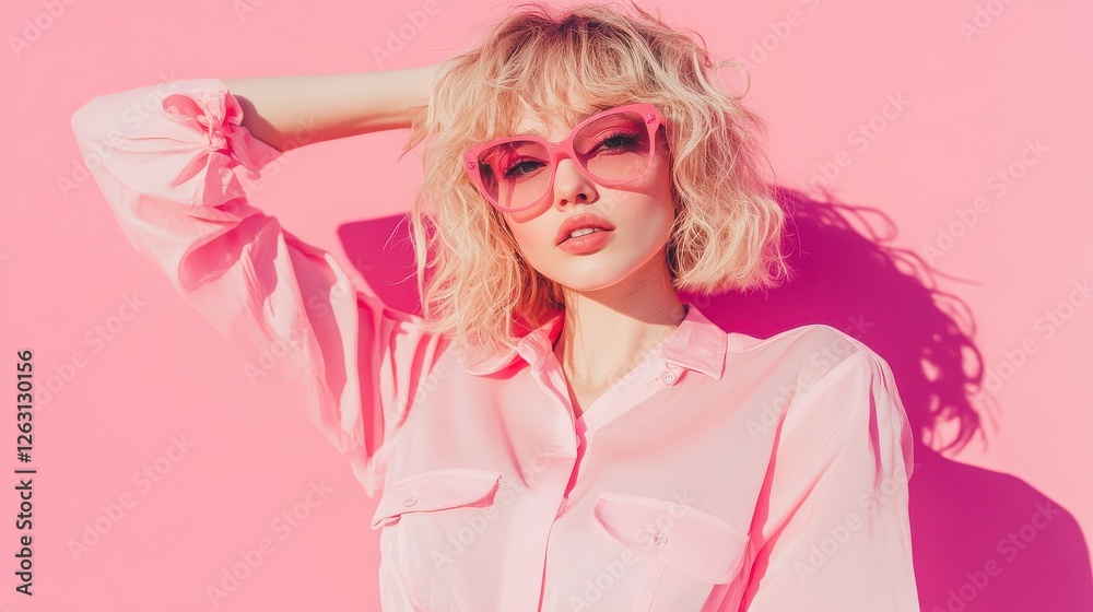 Trendy woman in pastel outfit posing confidently Trendy woman in pastel outfit posing confidently