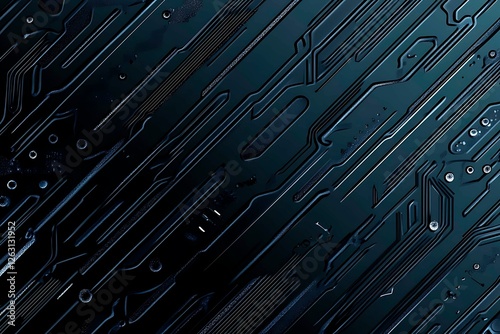 Abstract close-up of a glowing blue digital circuit board, showcasing intricate connections and technological design on a black background.
