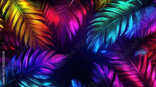 Neon Glowing Tropical Leaves with Bold Colors