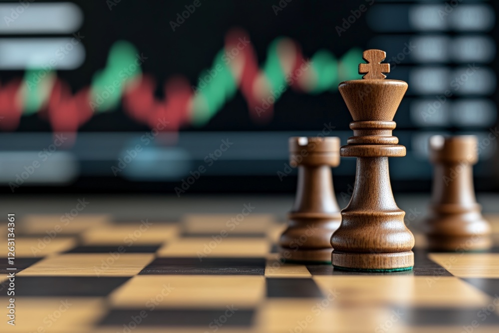 Chess pieces with financial graph background symbolizing strategy and market trends Chess pieces with financial graph background symbolizing strategy and market trends