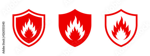 Fire shield icon set