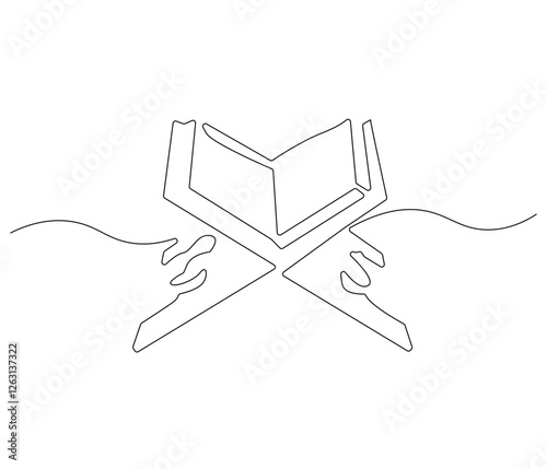 Continuous one line drawing of opened Quran. Single line drawing illustration of muslim holy book. Muslim ramadan kareem concept vector art. Doodle line illustration.