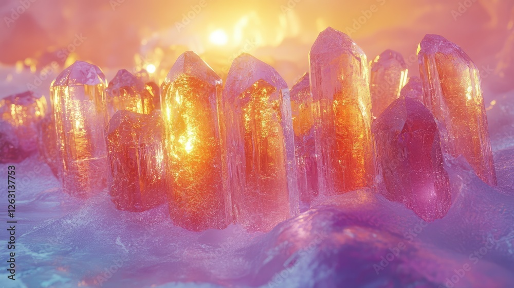 Luminous Crystal Formations Glowing In Sunset Light Luminous Crystal Formations Glowing In Sunset Light