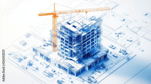 Comprehensive overview of BIM services diagram showcasing a modern construction project on a white background