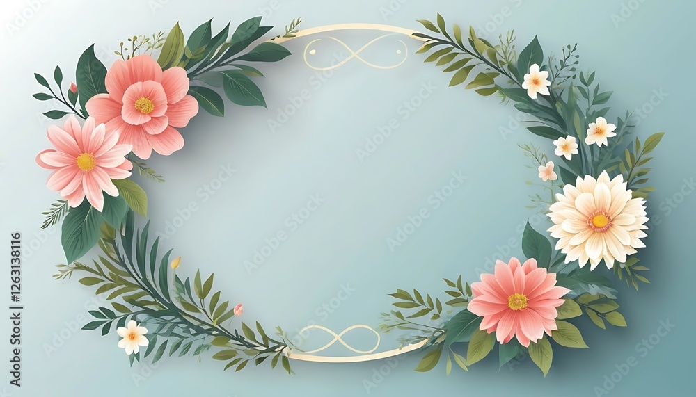 Elegant Floral Frame with Pastel Flowers and Lush Greenery Illustration Elegant Floral Frame with Pastel Flowers and Lush Greenery Illustration
