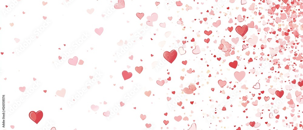 Clean white backdrop with scattered pastel pink hearts Valentine's day Background Clean white backdrop with scattered pastel pink hearts Valentine's day Background