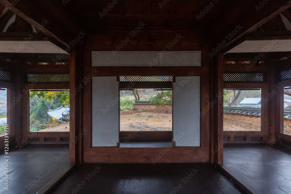 the floor and windows of a traditional Korean house the floor and windows of a traditional Korean house