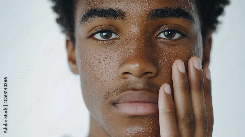 Close-Up of a Young Man with Dewy Skin and Thoughtful Expression
Close-Up of a Young Man with Dewy Skin and Thoughtful Expression