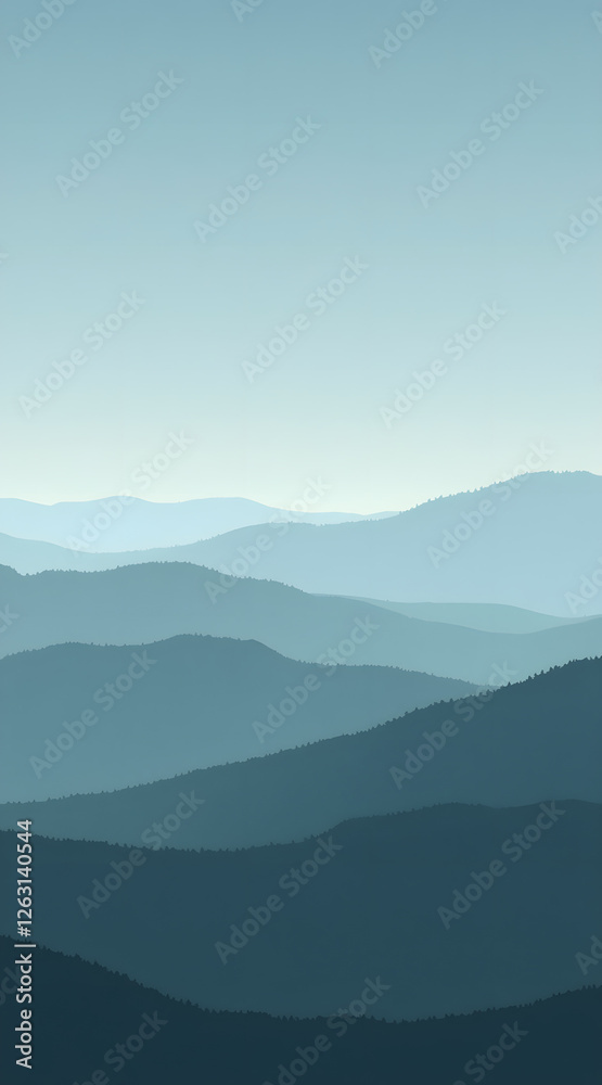 Obraz premium soft blue mountain landscape at dawn with layered hills and a misty atmosphere creating a serene and tranquil scene