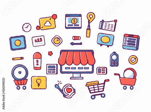 Digital Marketing and E-commerce Icons Set
