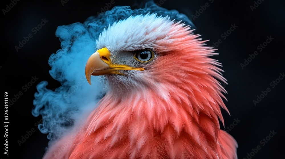 Fototapeta premium Pink Eagle Smoke Portrait, Dark Background