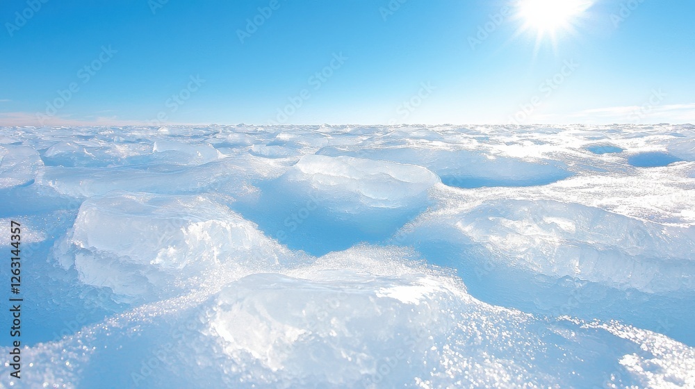 Vast ice fields reflecting sunlight arctic region nature clear skies wide angle serenity Vast ice fields reflecting sunlight arctic region nature clear skies wide angle serenity