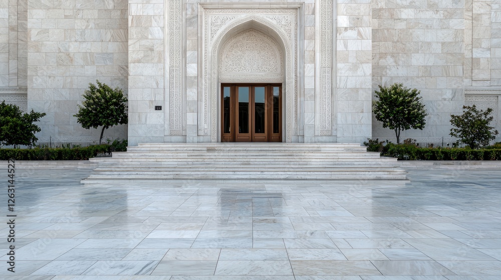 Fototapeta premium White marble mosque entrance, steps and courtyard