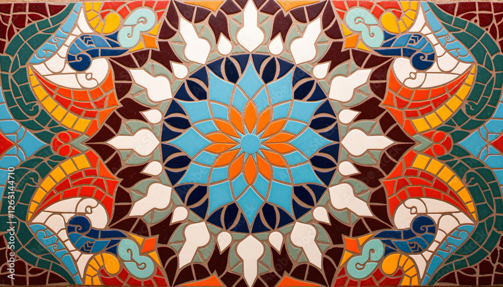 Fototapeta premium Vibrant abstract mosaic pattern with multicolored tiles, artistic expression