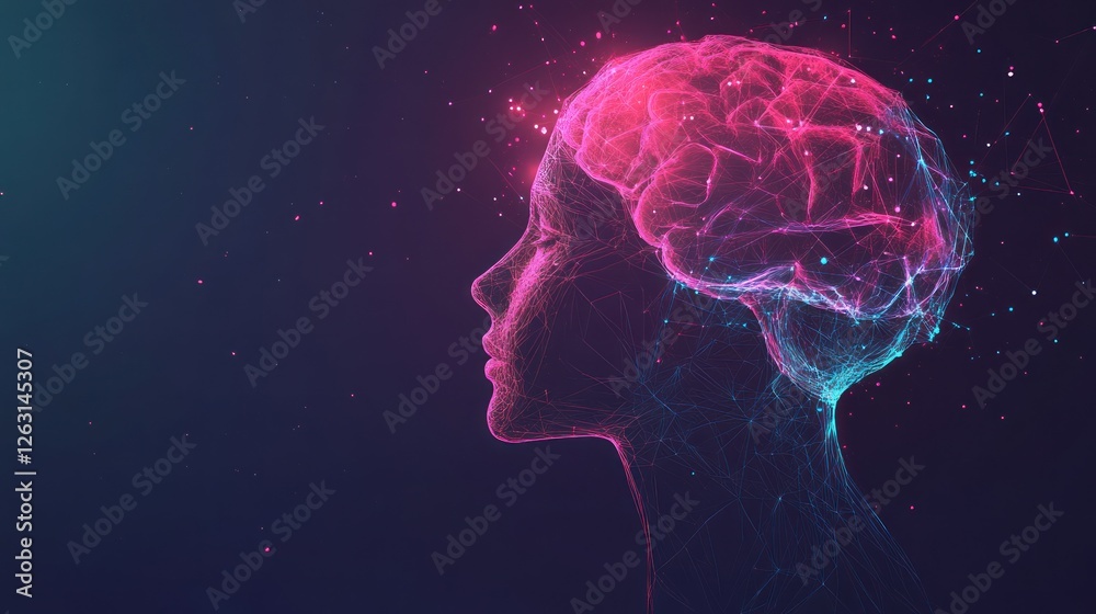 Fototapeta premium Abstract Brain Neural Network, Pink and Blue Digital Mind