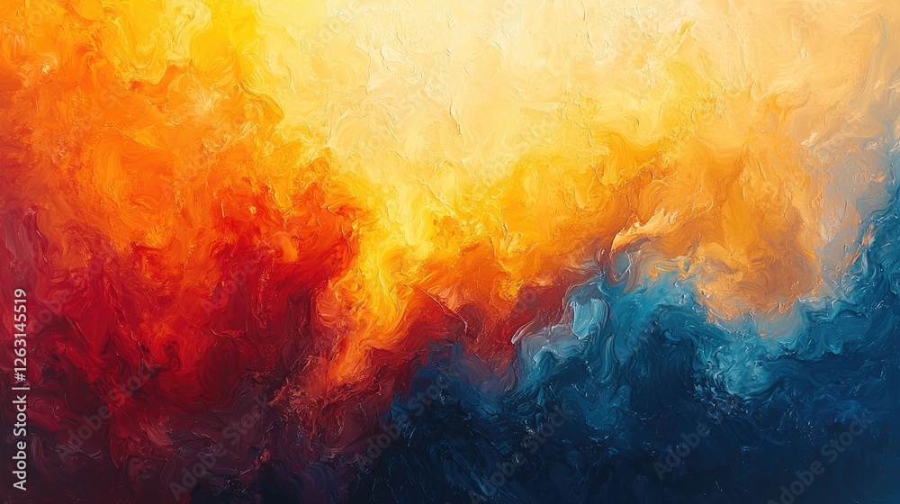 Fototapeta premium Abstract fiery orange and deep blue swirls painting
