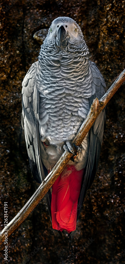 African grey parrot on the branch. Latin name - Psittacus erithacus