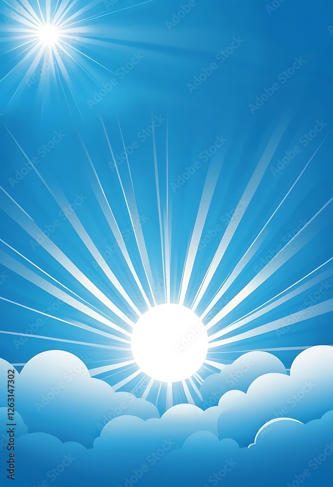 Radiant Sunbeams Bursting Through Soft Clouds in a Clear Blue Sky
