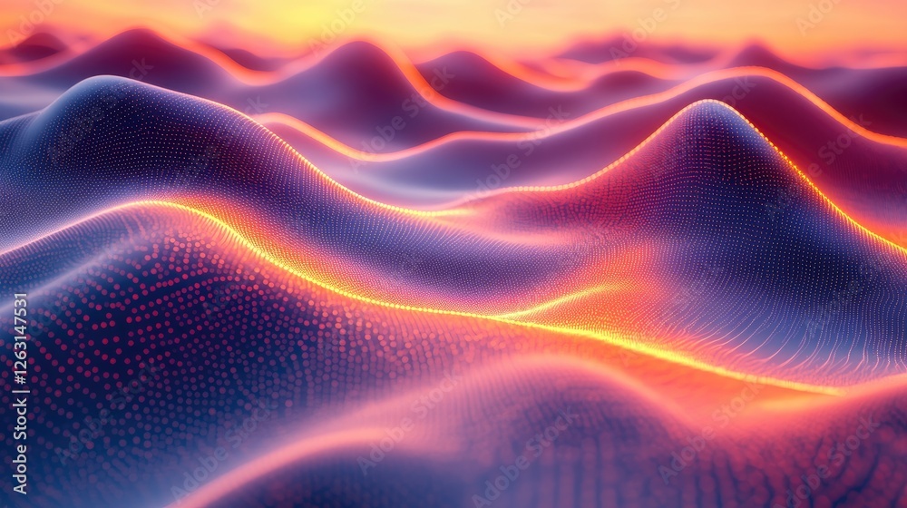 Fototapeta premium Abstract Digital Landscape of Wavy Forms and Glowing Dots