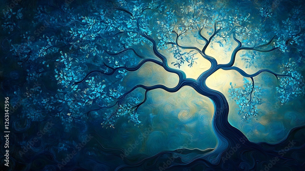 Enchanted Blue Tree: Digital Painting of a Moonlit Forest Scene AI Generated Enchanted Blue Tree: Digital Painting of a Moonlit Forest Scene AI Generated