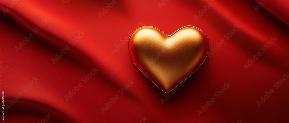 Fototapeta premium Monochrome red background with a centered gold heart Valentine's day Background