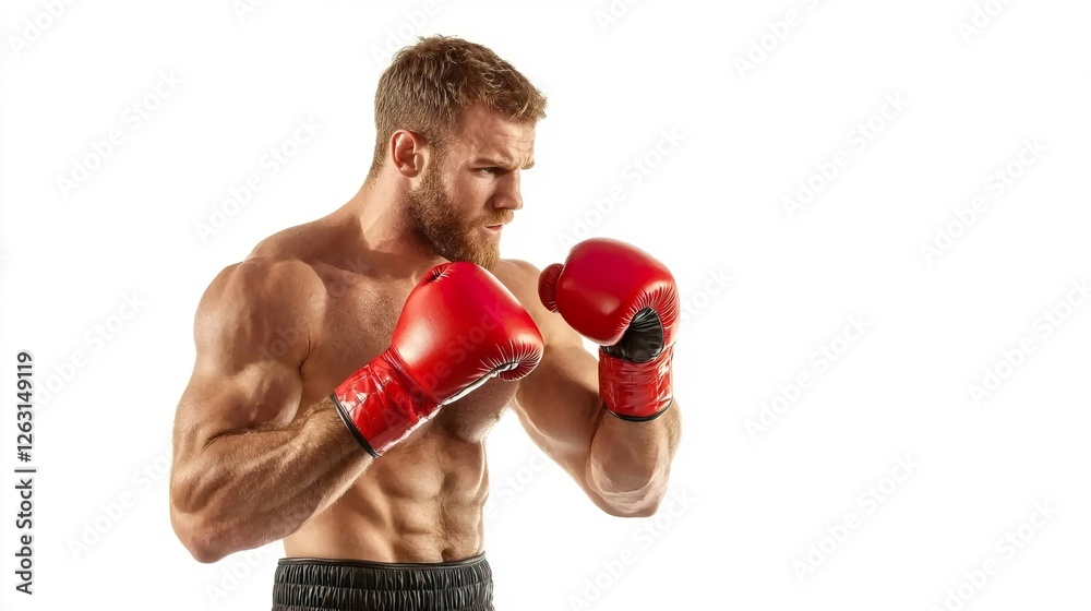 Athletic Boxer in Red Gloves Training with Powerful Punches Athletic Boxer in Red Gloves Training with Powerful Punches