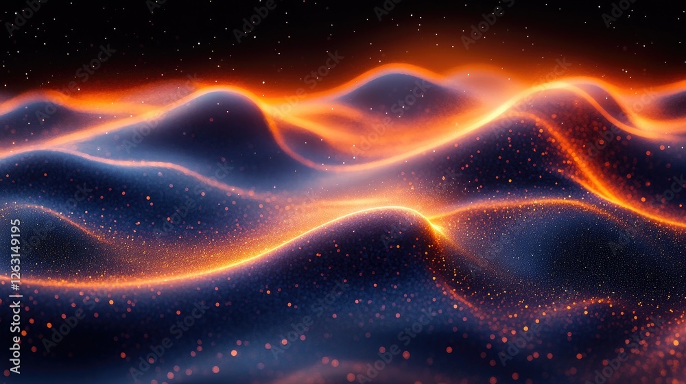 Glowing Particles Form Abstract Wavy Landscape Glowing Particles Form Abstract Wavy Landscape