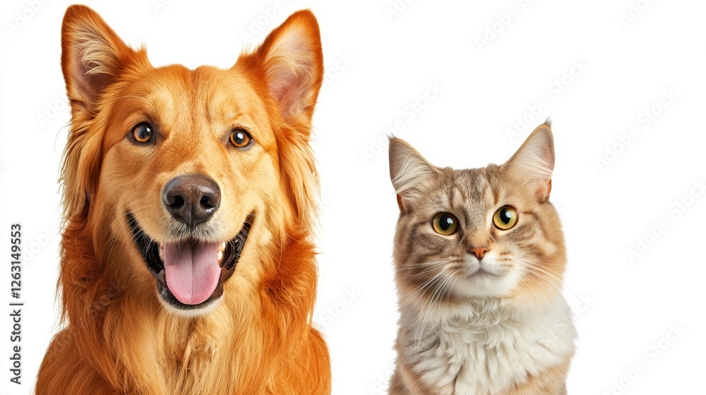 Happy Dog and Cat Together, Looking at the Camera with Joy Happy Dog and Cat Together, Looking at the Camera with Joy