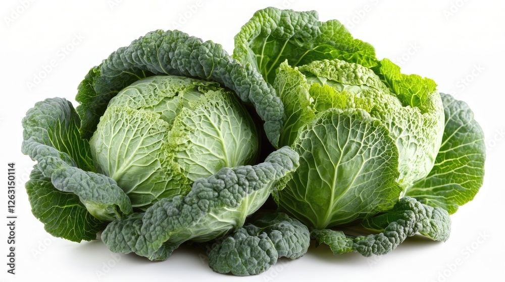 Obraz premium Two Fresh Green Savoy Cabbages Isolated On White