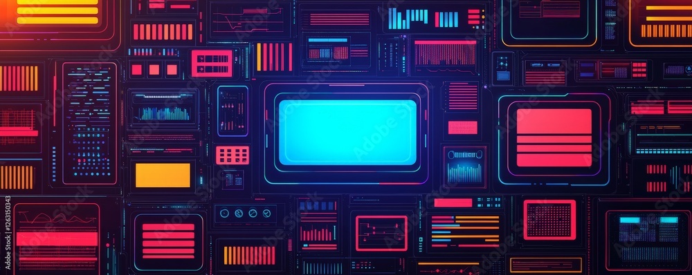 Abstract Tech Background with Neon Colors and Data Visualization Elements Abstract Tech Background with Neon Colors and Data Visualization Elements