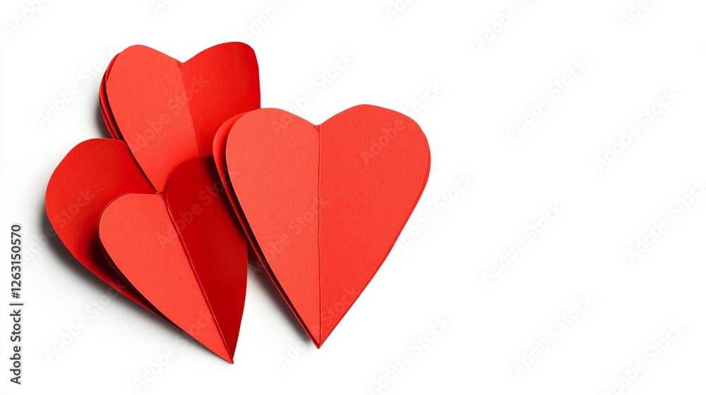 Three Red Paper Hearts Isolated on White Background for Decoration Three Red Paper Hearts Isolated on White Background for Decoration