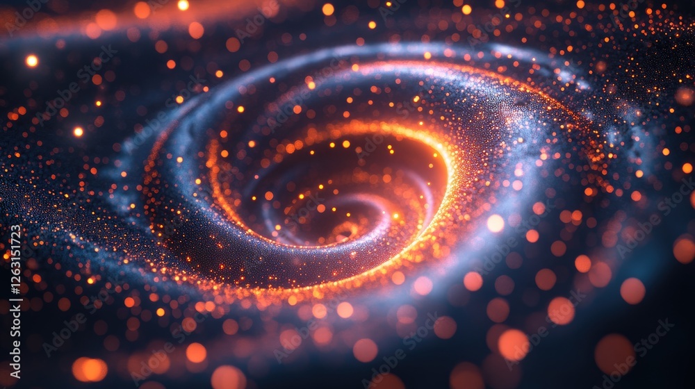 Abstract swirling light particles create a cosmic spiral Abstract swirling light particles create a cosmic spiral