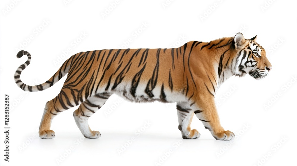 Obraz premium Isolated Side View of a Majestic Tiger on White Background