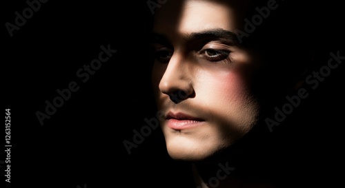Young caucasian male in dramatic lighting with shadow contrast