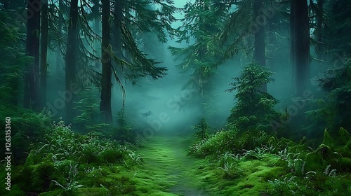 Misty Forest Path: An Enchanting Nature Photograph AI Generated