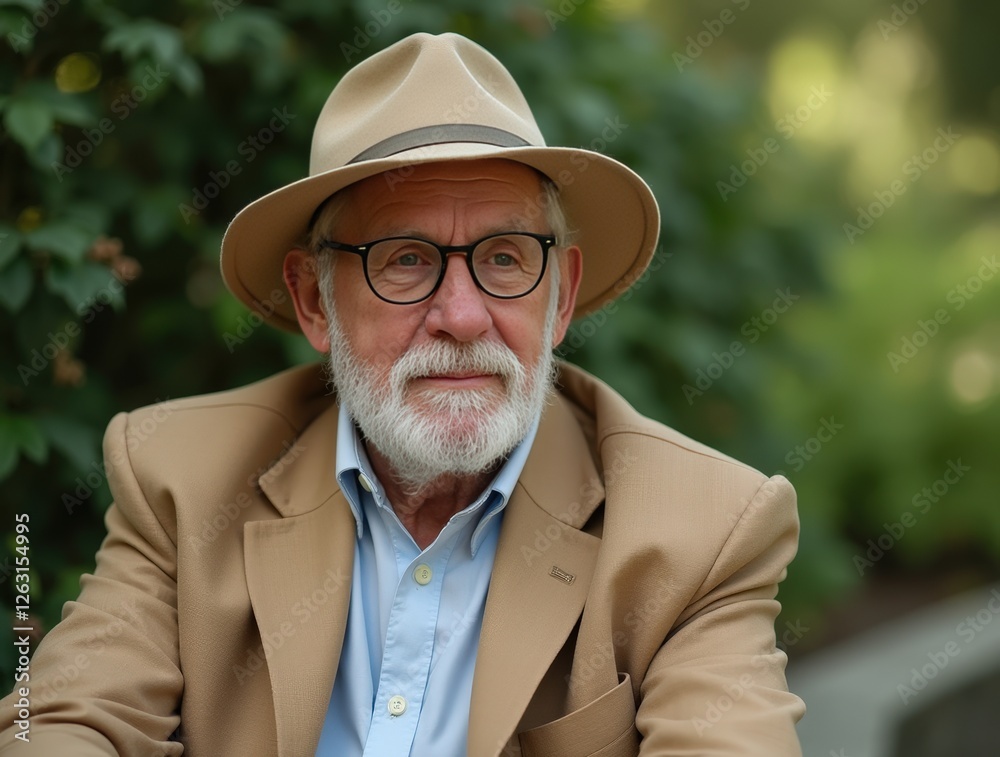 Older gentleman in a hat enjoys nature in a park setting