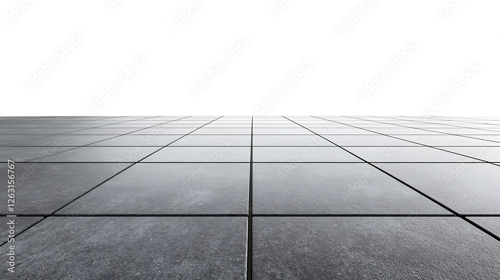 Fototapeta premium Wide Shot of Perfectly Arranged Grey concrete bricks in Crescent Shape on White and transparent Background.