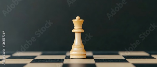 A single chess king piece stands boldly on a chessboard, symbolizing strategy and competition. photo