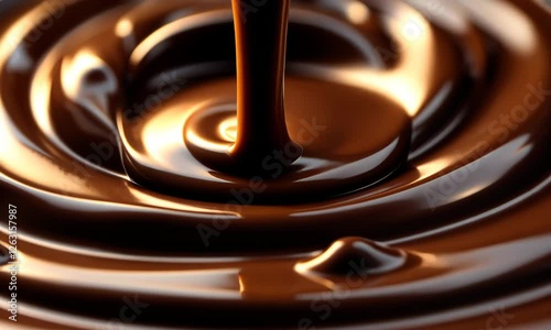 Rich molten chocolate swirling in luxurious slow motion closeup