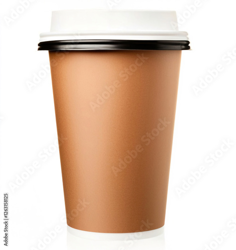 Brown Disposable Coffee Cup on White Background, Coffee and Food Equipment Concept.