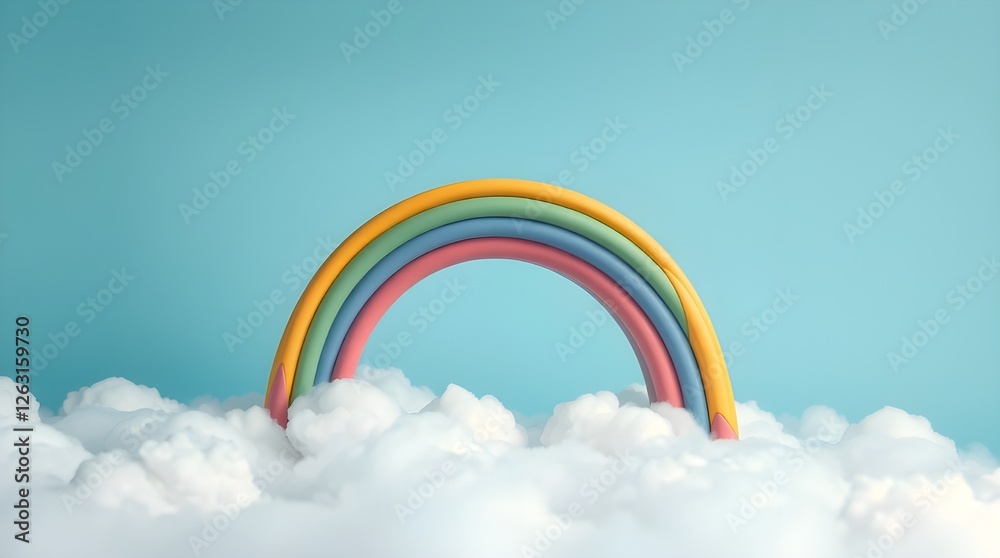 a colorful rainbow made of fondant, placed against a blue backdrop a colorful rainbow made of fondant, placed against a blue backdrop