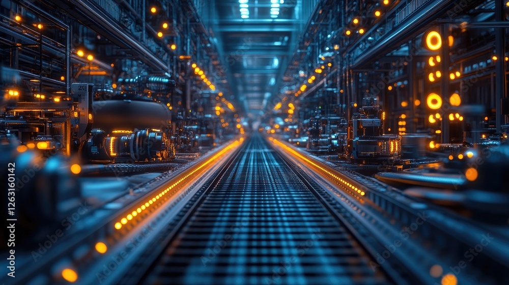 Futuristic Industrial Factory Corridor With Lights Futuristic Industrial Factory Corridor With Lights