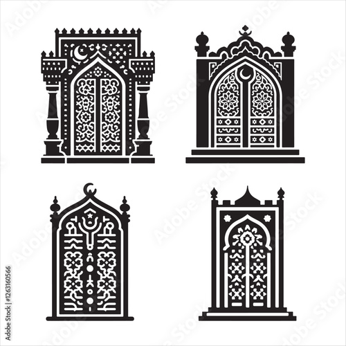 Traditional Islamic Door silhouette vector art illustration