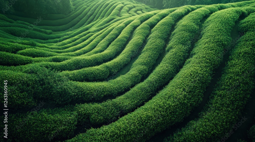 lush green tea plantation with rows of vibrant tea plants growing on terraced slopes. The image showcases the beauty of nature's artistry lush green tea plantation with rows of vibrant tea plants growing on terraced slopes. The image showcases the beauty of nature's artistry