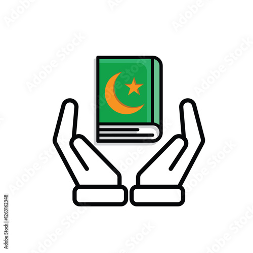 Ramadan icon. Islamic holy book vector in hand. reading, reciting, recitations, studying. activities in the holy month of Ramadan. Mixed design style