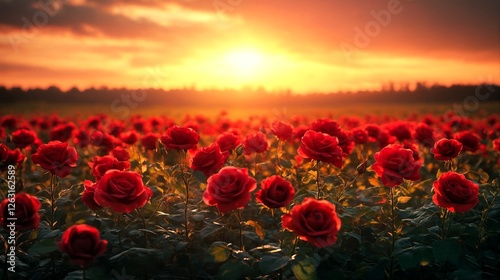 Wallpaper Mural Sunset over a field of red roses. Torontodigital.ca