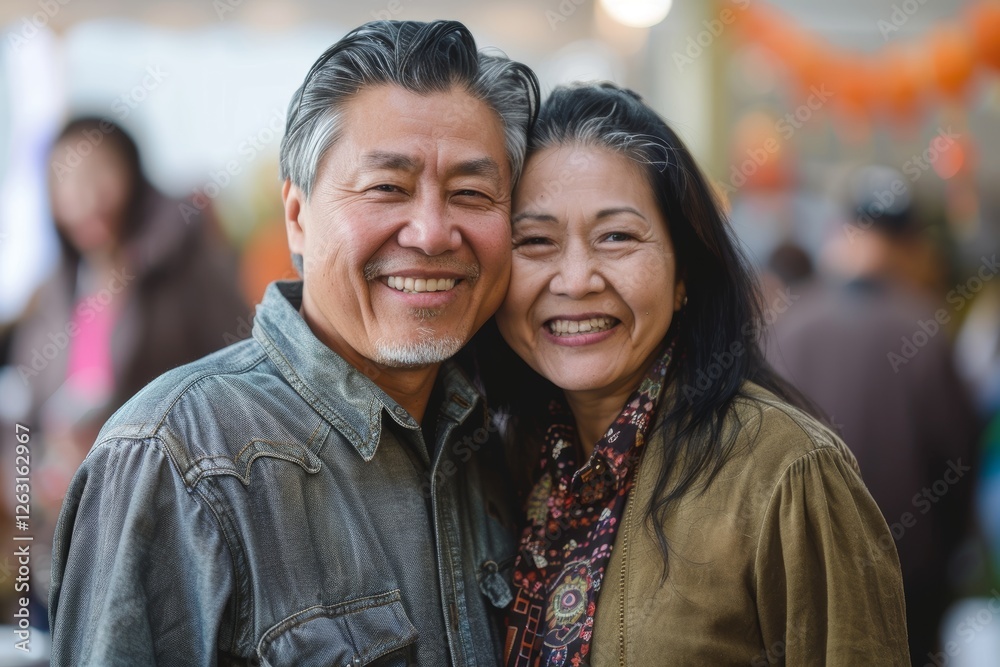 Fototapeta premium Portrait of a smiling asian couple in their 30s attending a cultural event