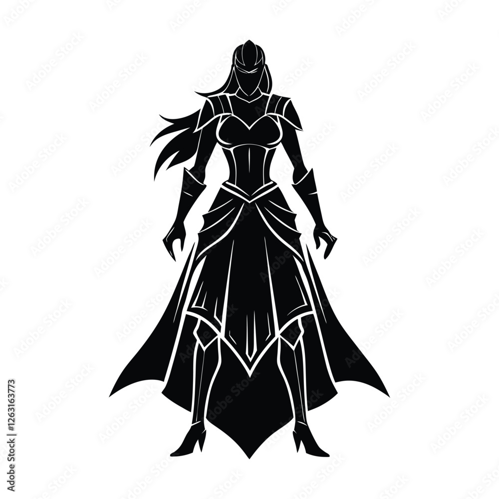 A powerful silhouette of a knight woman, standing tall with armor and a raised sword, exuding strength and bravery, her posture ready for battle, set against a dramatic backdrop. A powerful silhouette of a knight woman, standing tall with armor and a raised sword, exuding strength and bravery, her posture ready for battle, set against a dramatic backdrop.