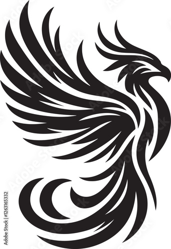 Phoenix wings silhouette vector – legendary firebird with open wings for powerful fantasy designs.